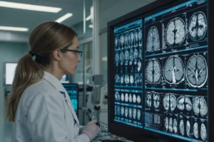 doctor looking at brain scan